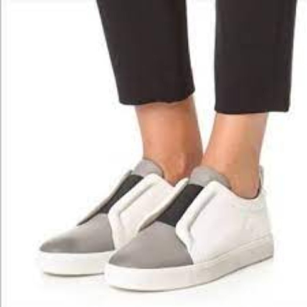 Vince Caden Leather Sneakers Women's size EUR 38 White Gray & Black Slip On